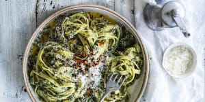  Keep spinach in the freezer for stand-by meals like this spinach and walnut pesto pasta.