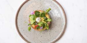Spring vegetable tart with a quail's egg. 