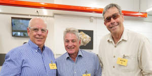Auric Mining managing director Mark English with directors Steven Morris and John Utley at the Perth Mint Refinery. 