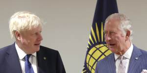 British Prime Minister Boris Johnson and Prince Charles at CHOGUM in Kingali,Rwanda on Friday. Charles has reportedly condemned Johnson’s plan to deport asylum seekers to Rwanda.