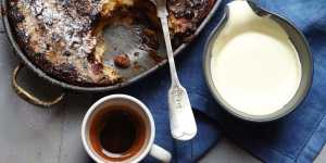 Rum and raisin bread and butter pudding.