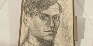 A 1918 self-portrait in pencil by Pablo Picasso in his 30s made in a small notebook.