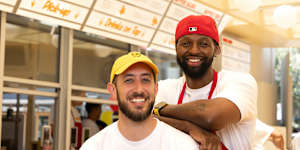 Happy Shop Cafe owners Chris Theodosi and Jesse Orleans in Haberfield.