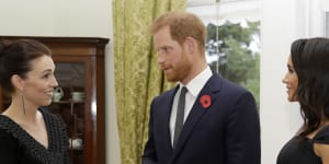 Harry and Meghan meet with Jacinda Ardern during their 2018 tour. 