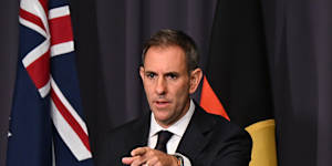 Jim Chalmers addresses the media on Monday.