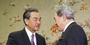 China's Foreign Minister,Wang Yi,meets New Zealand Foreign Minister Winston Peters in Beijing in May. 
