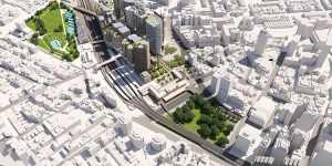 Artist impression of Central Station precinct redevelopment,to be unveiled in the Future Transport Strategy. 