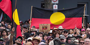 Protesters at the Invasion Day rally in Melbourne. 