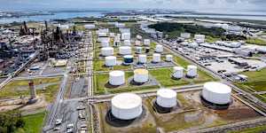 An aerial view of the Ampol oil refinery in Brisbane. Australia has just two oil refineries.
