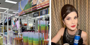 Target in the US has copped a backlash for its pride displays (left),while Bud Light was boycotted over a partnership with trans woman Dylan Mulvaney (right). 