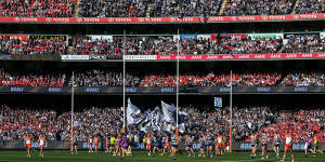 Geelong cruise to an 81-point victory against the Swans in front of 100,024 fans at the MCG.