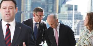 Generational shift:Perrottet with Stuart Ayres and Treasurer Matt Kean. Ayres is the Minister for Enterprise,Investment and Trade,for Tourism and Sport,and for Western Sydney.
