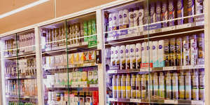 Products are locked in cabinets to prevent shoplifting at a NSW Woolworths