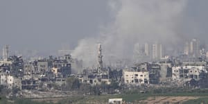 Smoke rises following an Israeli airstrike in the Gaza Strip on Saturday.
