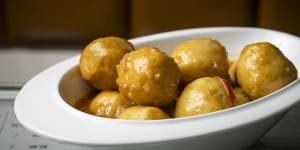 Fish balls in curry sauce.