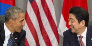 Japanese Prime Minister Shinzo Abe (right) has warned US President Barack Obama (left) and other G7 leaders gathered in Japan on the state of the global economy. 