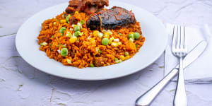 Jollof rice,this time with goat meat.