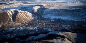 Jackson Hole town and valley and the Teton Mountain Range.