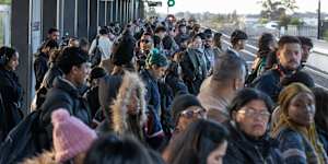 The morning commuter crush at Rockbank station.