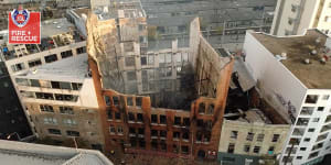 Drone footage shows the aftermath of the Surry Hills fire.