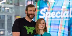 Actress Jessica Chastain with Beyond Meat founder Ethan Brown. 