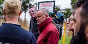 Prime Minister Anthony Albanese with NSW Premier Dominic Perrottet in Richmond,which has been severely affected by flooding in the past week.