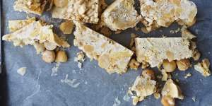 White rocky road with crushed honeycomb and toasted macadamias. 