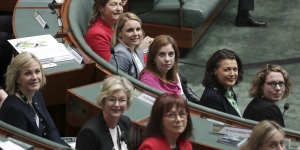Peta Murphy,sitting in the front row in a grey jacket,joins other newly elected MPs during a tour of Parliament last month. 