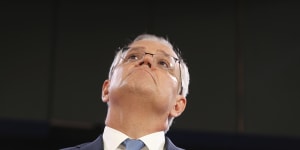 Prime Minister Scott Morrison during his address to the National Press Club of Australia in Canberra on Tuesday 1 February 2022. 