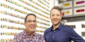 Lego expert Ryan McNaught,left,and Lego Masters host Hamish Blake. 