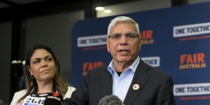 Leading No campaigner Warren Mundine,pictured with Liberal senator Jacinta Nampijinpa Price,has a deep distrust of the agencies and institutions that are supposed to protect and support Indigenous Australians.