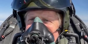 Footage of outgoing British Prime Minister Boris Johnson flying a Typhoon fighter jet