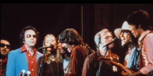 Dr John,Neil Diamond,Joni Mitchell,Neil Young,Rick Danko,Van Morrison,Bob Dylan,and Robbie Robertson in The Last Waltz
