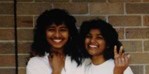 Monika Chetty (right) with friend Shelly Zammit in 1990.