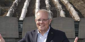 Prime Minister Scott Morrison at the Snowy Hydro power station in Tumut.