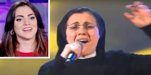 Singing nun who won The Voice switches habit for red lipstick