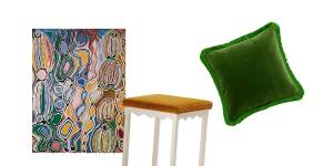 “Majardi” rug;“Bellini” stool;“The Jude” cushion.
