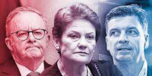 The left-right binaries:Anthony Albanese,Pauline Hanson and Angus Taylor.