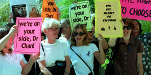Rallying outside Chan’s court appearance in early 1998.
