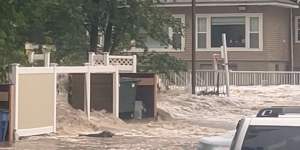 Streets are flooded in Highland Falls,Orange County,US,in this video screengrab obtained from social media on July 9.