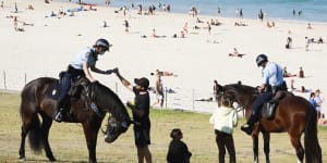 Police patrolled Bondi Beach during lockdown to prevent breaches of restrictions. 