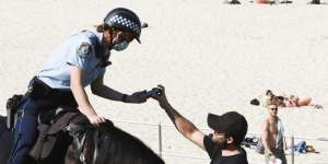 Police patrolled Bondi Beach during lockdown to prevent breaches of restrictions. 