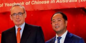 Former foreign minister Bob Carr and Mr Huang. Mr Carr has likened ACRI to the US Studies Centre at Sydney University.