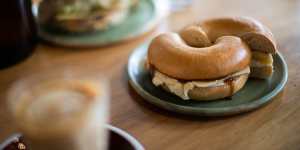 Migrant Coffee’s sweet treat bagel,with coconut jam.