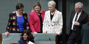 Ms Banks,who made her speech to a near-empty House of Representatives,was later surrounded by other crossbenchers.