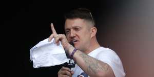 British far-right activist Tommy Robinson in London in 2019.