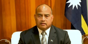 The President of Nauru,David Adeang,making the announcement on Monday afternoon. 
