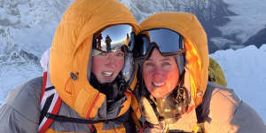 Jane Kanizay and daughter Gabby,19,at the summit of Mount Everest in May 2022.