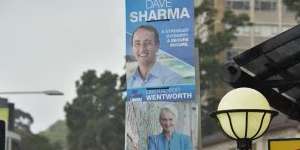 Dave Sharma and Kerryn Phelps corflutes during a previous election.