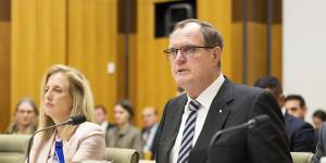 Tax commissioner Chris Jordan and Finance Minister Katy Gallagher during a Senate estimates hearing.